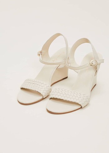 Phase Eight Leather Plait Strap Wedge Heels White Canada | DNOBCS-930